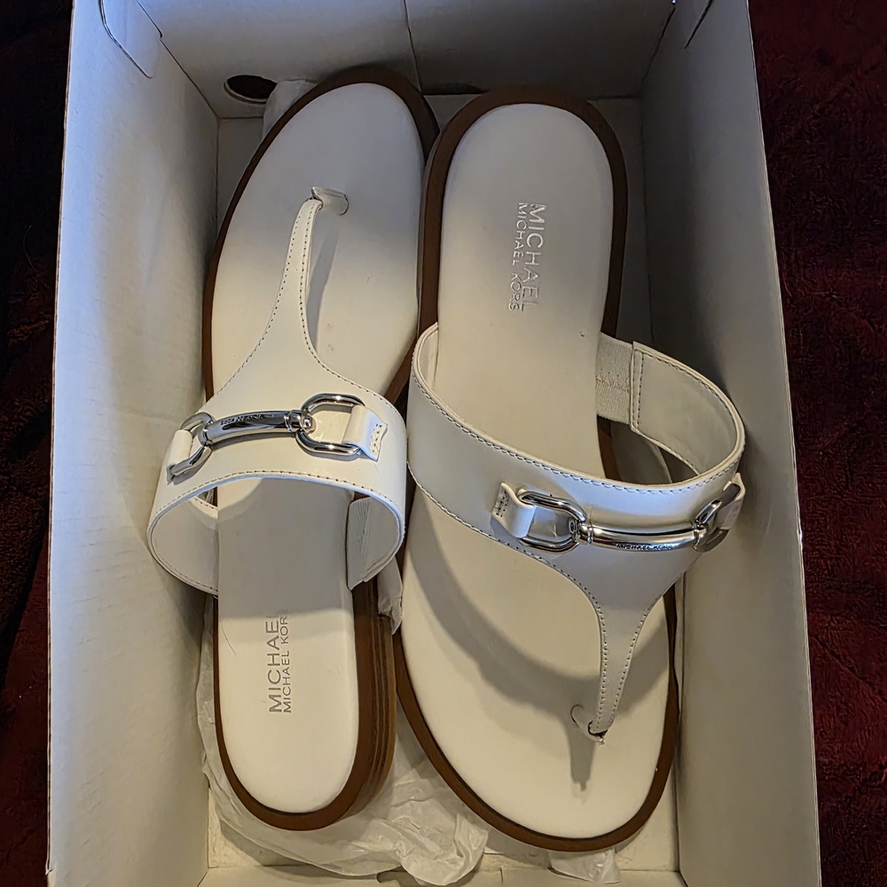 Michael Kors White and Silver Sandals - New